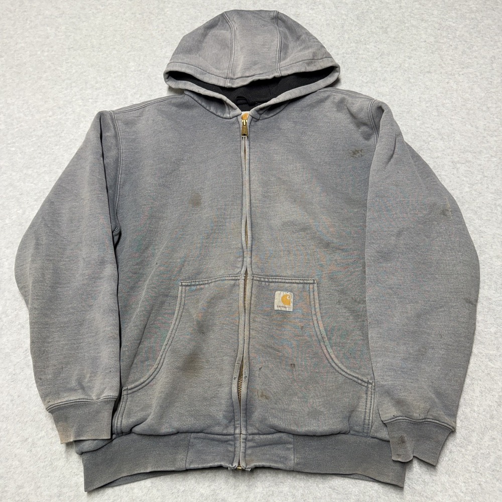 Carhartt Hoodie Mens Large Gray Thermal Lined Full Zip Fleece Sweatshirt J149